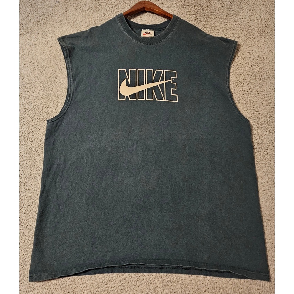 Vintage Nike Muscle Tee Shirt Mens XXL Green Sleeveless Swoosh Logo Made in USA